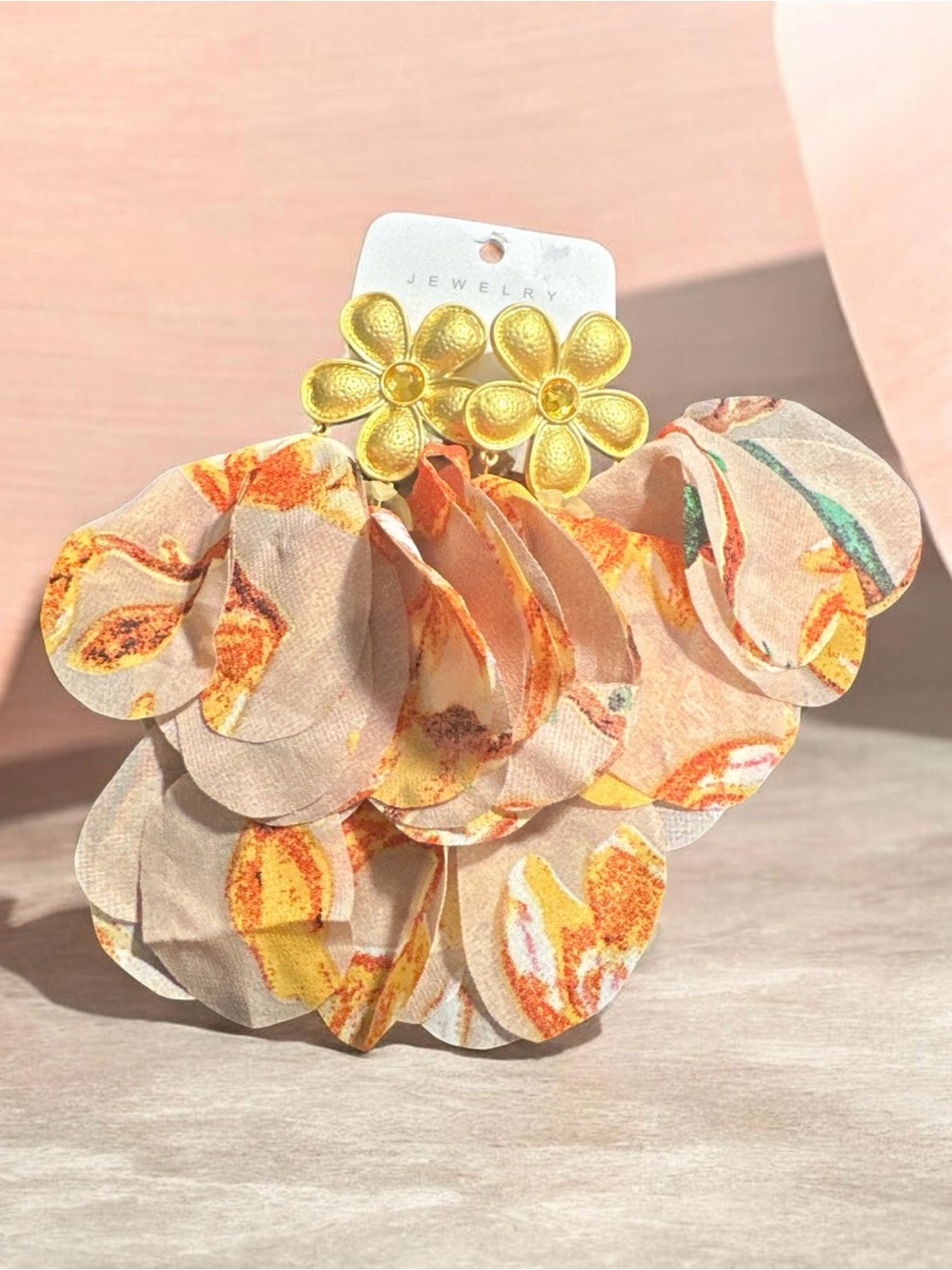 Floral Petal Cluster Drop Earrings - Yellow/Beige
603